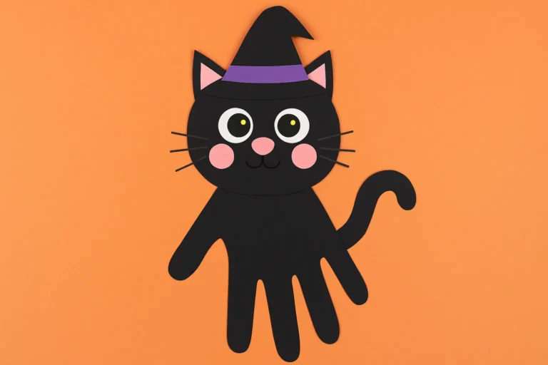 Cute Handprint Black Cat Craft for Kids (Easy Halloween Paper Craft)