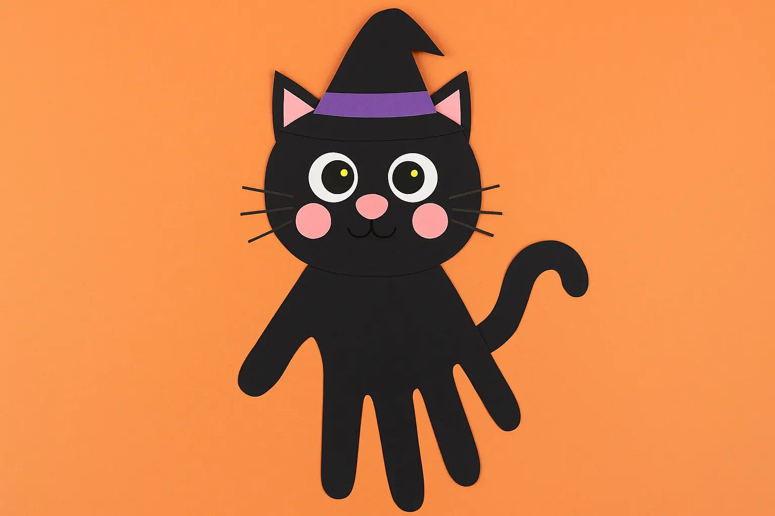 Cute Handprint Black Cat Craft for Kids (Easy Halloween Paper Craft)
