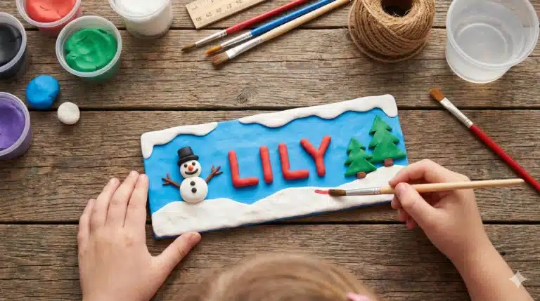 DIY Winter-Themed Clay Nameplate: A Creative Craft for Kids