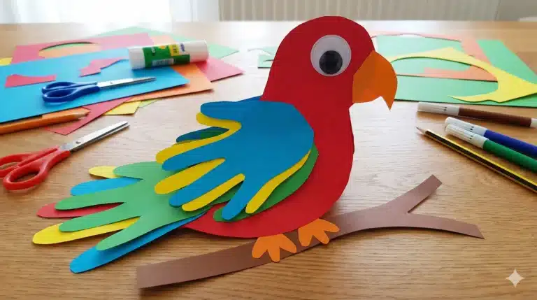 Bright and Colorful Handprint Parrot Craft for Kids