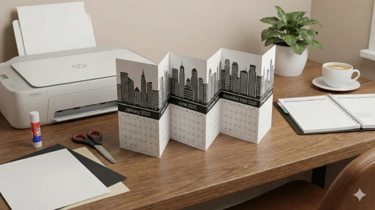 DIY Cityscape Accordion Fold Calendar: A Creative Printable Project for Your Desk