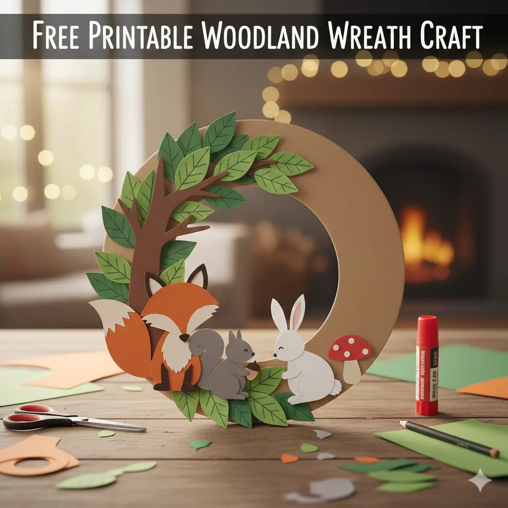 Nature Indoors: Free Printable Woodland Wreath Craft for Kids