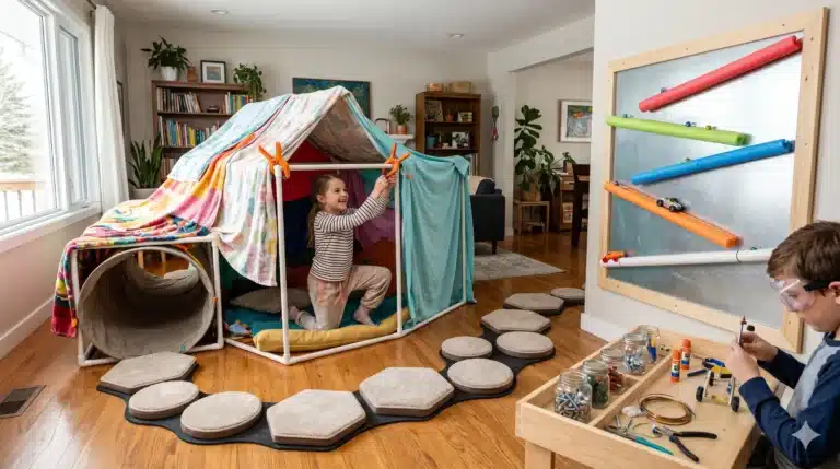 When we move play outside, the scale changes. The air is wider, the messes are larger, and the "playing things" we create can interact with the fundamental elements of our world: water, wind, mud, and light. High-quality outdoor DIY play isn't just about building a swing set; it’s about creating interactive landscapes that invite children to become scientists and explorers in their own backyards.In this installment, we explore how to build durable, weather-resistant outdoor play systems that turn a simple garden into a high-functioning discovery zone.1. The "Cascading" Water WallWater play is a universal magnet for children, but a simple plastic water table often lacks the complexity to keep older children engaged. A DIY Water Wall uses gravity and fluid dynamics to create a repeatable experiment.The Build: Engineering the FlowThe Structure: Use a section of wooden lattice or a recycled shipping pallet stood upright and secured to a fence or two sturdy 4x4 posts.The Vessels: Instead of permanent pipes, use a variety of "loose" containers: sections of clear vinyl tubing, plastic funnels, cut-up soda bottles, and old pool noodles.The Mechanism: Attach industrial-strength Velcro or zip-tie mounts to the lattice. This allows the child to rearrange the vessels.The Goal: Can they get a cup of water poured at the top to travel through five different containers before hitting the basin at the bottom?High-Quality Tip: Add a small solar-powered fountain pump to the bottom basin. This creates a "closed-loop" system where the water is constantly recycled, teaching children about sustainability and mechanical cycles.2. The "Michelin-Star" Mud KitchenA mud kitchen is a foundational piece of outdoor play, but the "high-quality" version moves beyond a simple table. It should be a sensory laboratory that mimics the weight and feel of a real kitchen.Essentials for a Gourmet Mud Kitchen:The Sink: Instead of a plastic bowl, source a cheap stainless steel "drop-in" sink from a construction habitat or scrapyard. The cold metal and the sound of water hitting it provide a premium sensory experience.The "Ingredients": Don't just provide dirt. Create a "Spice Rack" featuring dried petals, pine needles, crushed eggshells, and wood shavings.The Countertop: Use weather-treated cedar or redwood. These woods age beautifully and resist rot without the need for harsh chemical stains that shouldn't touch a child's skin.By providing real metal whisks, ladles, and cast-iron pans, you validate the child's play. The weight of real tools develops hand strength and coordination far more effectively than flimsy plastic alternatives.3. The Natural "Music Wall"Outdoor play is the perfect time for loud, percussive exploration that might be too much for the indoors. A Music Wall transforms vertical space into a giant instrument.Curating the Soundscape:Don't just hang "trash." Aim for a variety of acoustic tones:High Pitch: Old metal cake tins or stainless steel pot lids.Low Pitch: Large PVC pipes cut to specific lengths (the longer the pipe, the deeper the "thwack").Rattle: A wooden frame filled with various lengths of bamboo or old metal keys hanging on strings.The Mallets: Create different strikers—one wrapped in fabric for a soft "thud" and a bare wooden dowel for a sharp "ping." This introduces the concept of timbre and volume control.4. The Giant "Earth-Moving" Sand PitMost sandboxes are too small. A high-quality sand play area should be a "construction site."The "Deep-Dig" DesignThe Perimeter: Use large, smooth logs (debarked) or "sleeping" railroad ties (ensure they are non-creosote) to create a border that is also a balance beam.The Depth: Dig down at least 12 inches before adding sand. This allows for "subterranean" building and true engineering projects.The Addition: Build a simple wooden crane or a pulley system on a nearby post. Being able to haul "heavy" loads of sand from one side to the other introduces basic machines (the pulley, the lever).5. The "Sun-Trap" Greenhouse & Garden StationFor a child, watching a seed turn into a plant is the ultimate "slow-motion" play. A DIY gardening station should be at their height (approx. 20–24 inches).Key Features:The Greenhouse: Use old window frames (with plexiglass replaced for safety) to create a small "cold frame" box.The Work Surface: A slatted top that allows soil to fall through to the ground, keeping the "lab" clean.Tool Storage: Use a magnetic tool strip (like those for kitchens) to hold trowels and hand rakes. This keeps the environment organized, which encourages more focused play.Durability: Weatherproofing Your CreationsSince these items live outside, they require a different level of care to remain "high quality" over the years.Sealant: Use a clear, non-toxic outdoor deck sealer on all wooden components once a year.Hardware: Only use stainless steel or galvanized screws. Standard nails will rust and weaken the structure, creating safety hazards.Winterizing: Design your water and mud systems so that bins can be easily removed and stored in a garage during the coldest months.Summary of Outdoor DIY BenefitsSystemPrimary ElementDevelopmental FocusWater WallLiquid / GravityFluid Dynamics & PredictionMud KitchenEarth / WaterSensory Integration & RoleplayMusic WallSound / VibrationAuditory Processing & RhythmSand PitTexture / WeightCivil Engineering & Gross MotorGarden StationLife / SunlightBiology & ResponsibilityFinal ThoughtsHigh-quality outdoor play is about moving away from "fixed" structures (like a slide) toward "responsive" environments. When a child can change the flow of water, the sound of a wall, or the layout of a mud kitchen, they aren't just playing; they are exerting influence over their world. They are learning that with the right tools and a bit of ingenuity, they can shape their environment to match the scale of their imagination.